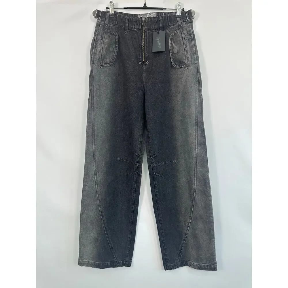 NWT Fine Culture Two-Tone Denim Jeans Men’s S (W28 L32) Black Wide Baggy Street - Picture 1 of 9